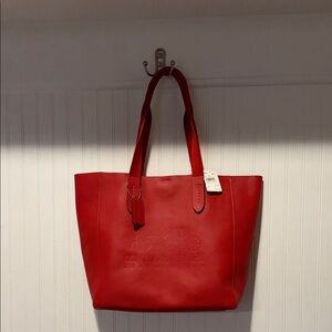 Coach Red Leather Tote Bag